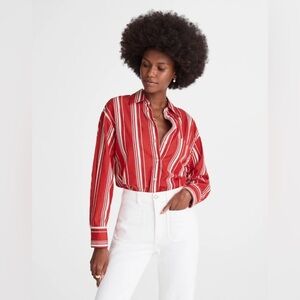 Madewell Oversized Button-Up Shirt in Poplin in Cherry Red Size Medium NWT